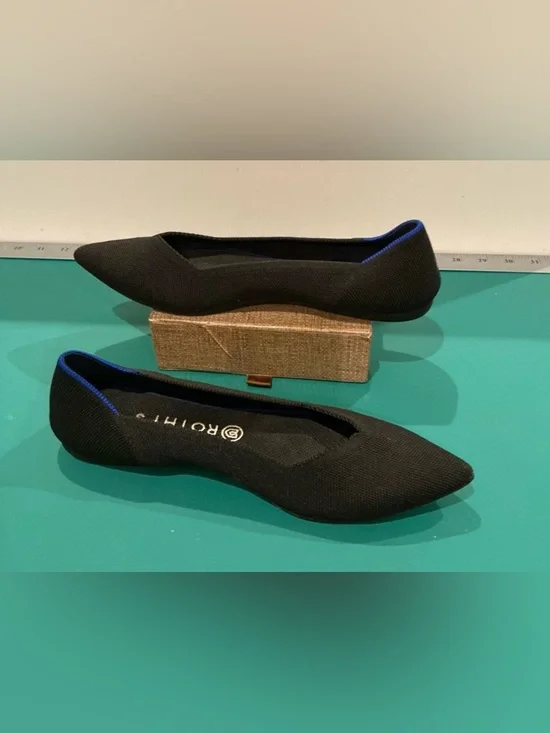 Rothy's Black Pointed Knit Flats with Blue Trim Accent - Picture 3 of 7